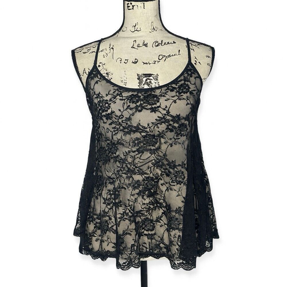 H&M Divided Black Lace Sheer Flowy Tank Top Size 6 Adjustable Straps